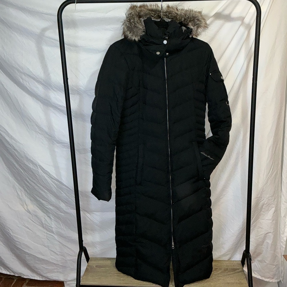Eddie Bauer Black Puffer Coat with Fur Hood